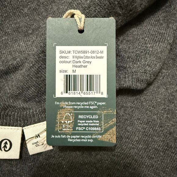 NWT TenTree Highline Cotton Acre Sweater Women’s Medium Dark Grey Heather Cotton - Picture 5 of 5